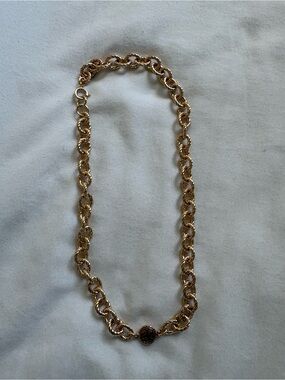 Gold Tory Burch Twisted Link Necklace with Medallion